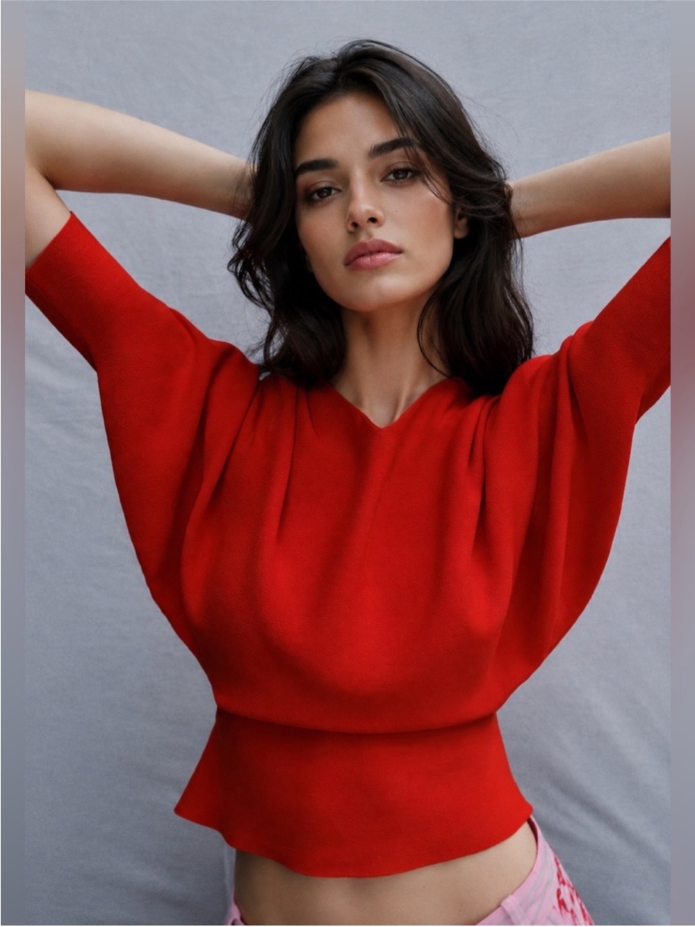 Zara Red Dolman Sleeve Knit Sweater Top